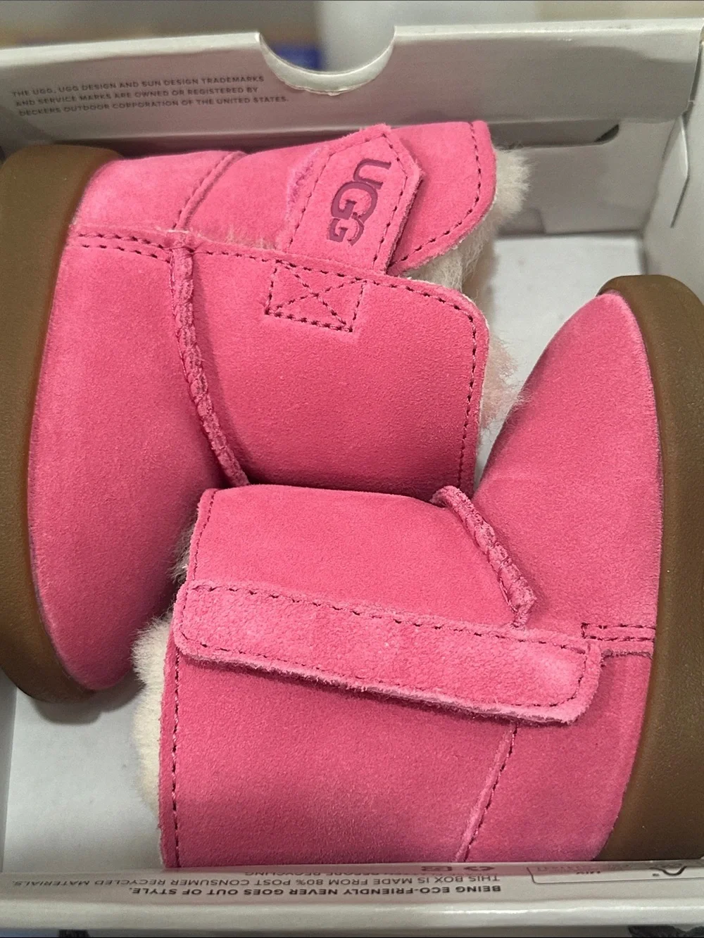 UGG Bright Pink Suede Infant Booties with Shearling